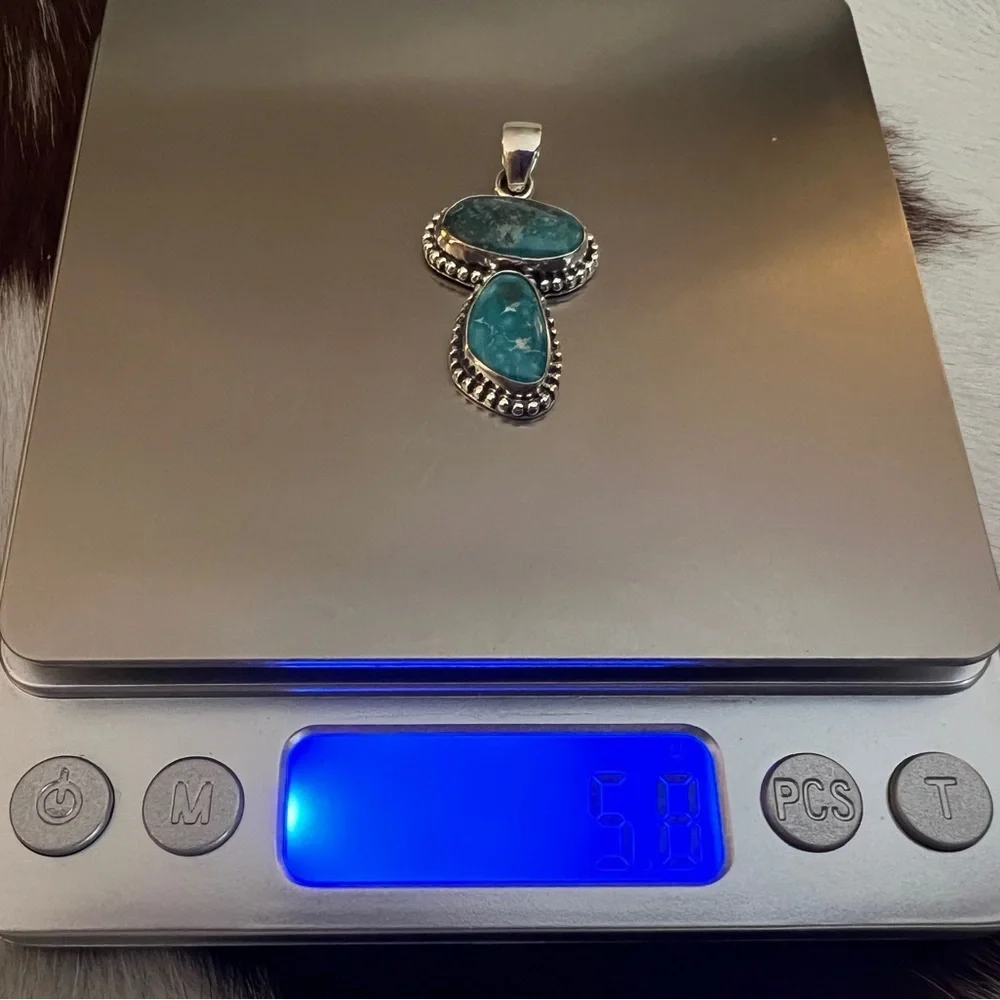 ❤️ White Water Turquoise Sterling Navajo Style 2 Stone Pendant 1.54”L - 5.8 Gram